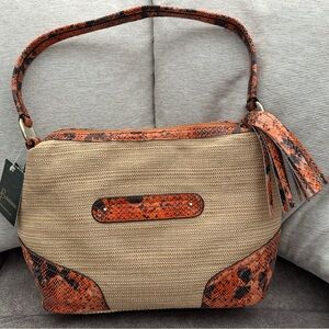 B. Makowsky Tan and Orange Shoulder Bag